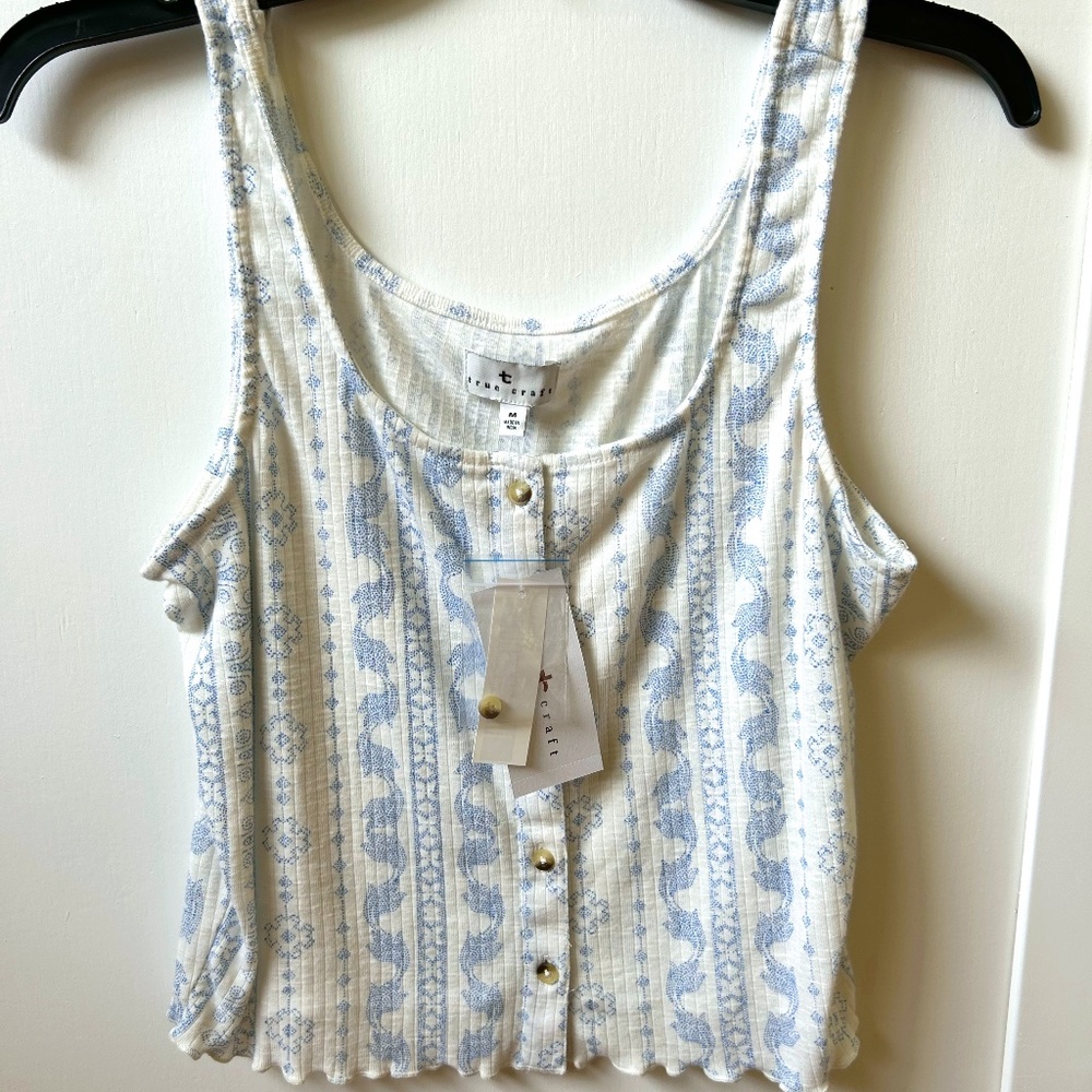 BRAND NEW: True Craft, blue and white top.  Size: M